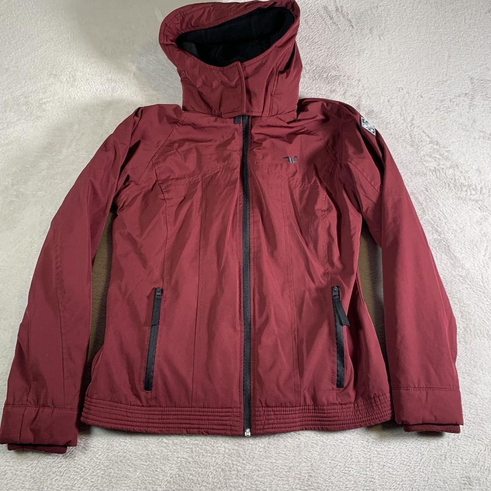Hollister Jacket‎ Womens Medium Burgundy All Weather Hooded Stretch Fleece Zip